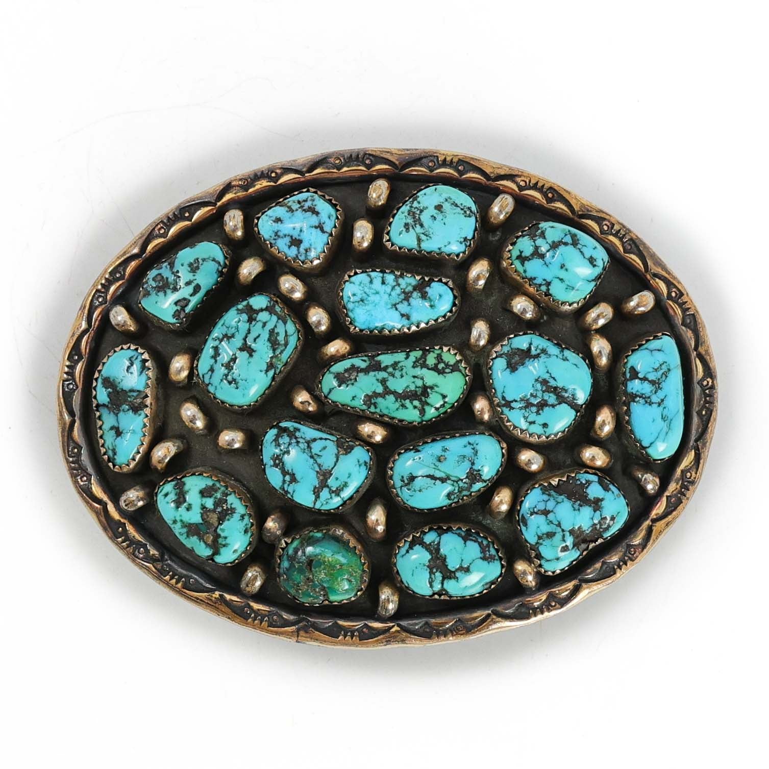 Sterling silver Turquoise cluster belt buckle. Belt, A Vintage, Buckle, Cluster, Turquoise, Hallmark  main image 2