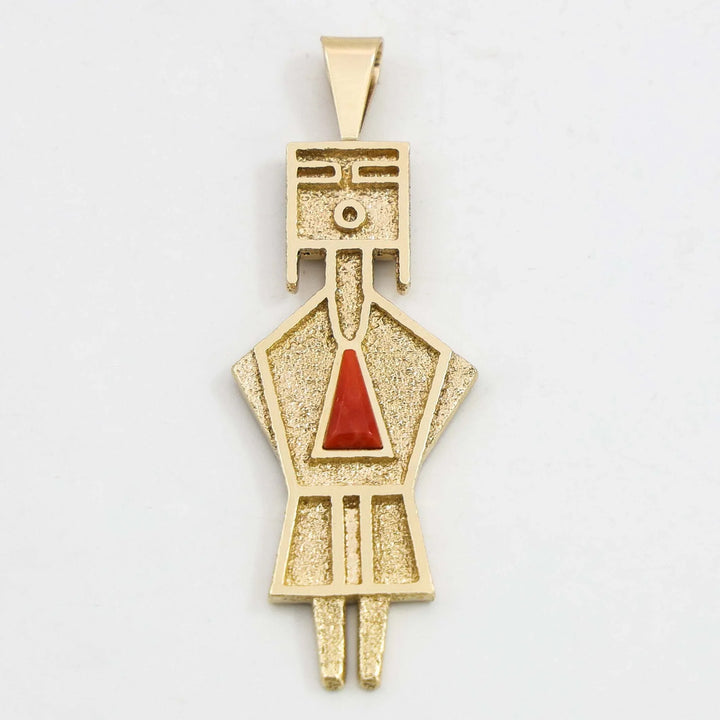 Gold and Coral Yei Pendant
