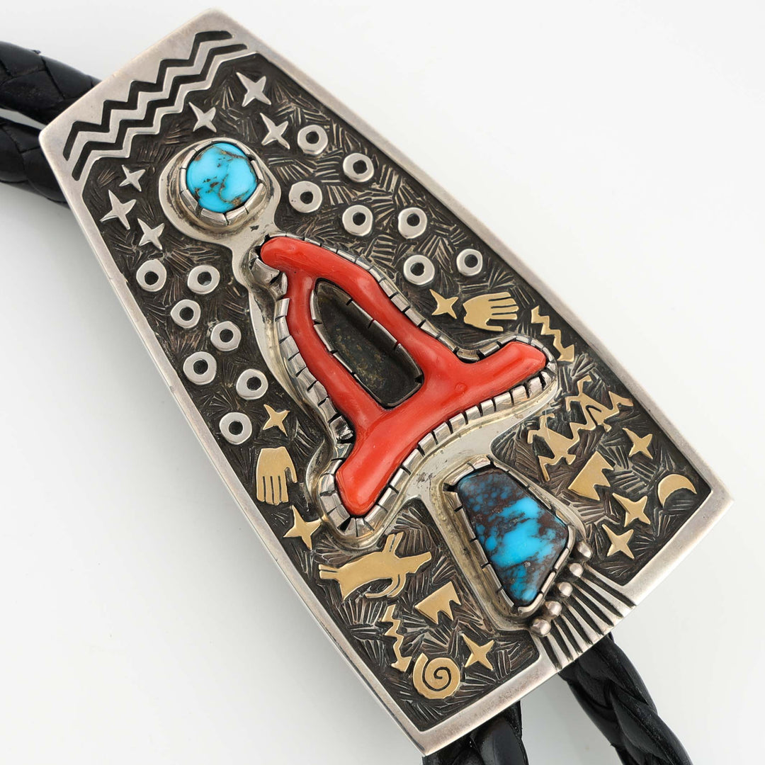 Bisbee Turquoise and Coral Bola Tie