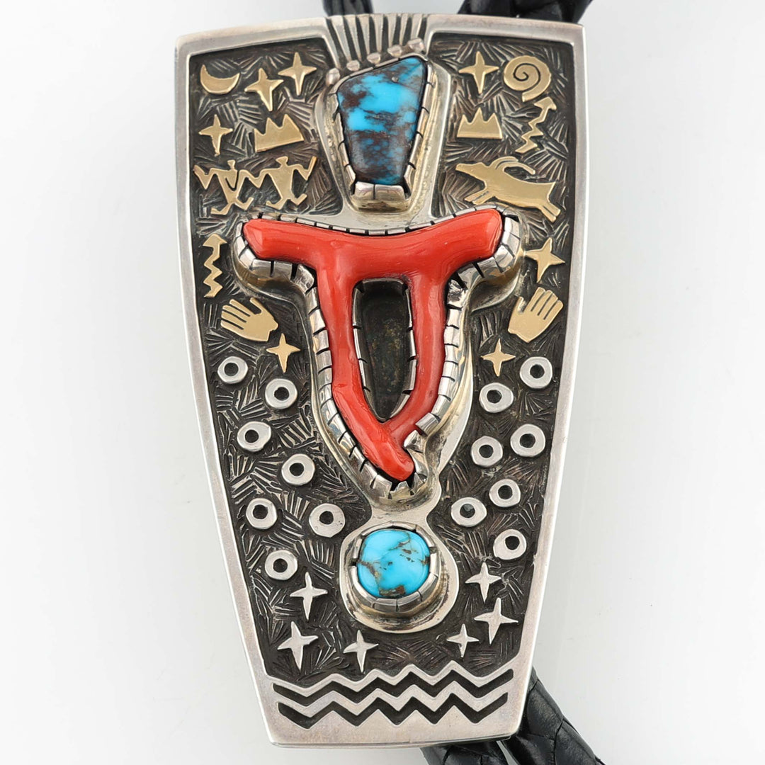 Bisbee Turquoise and Coral Bola Tie