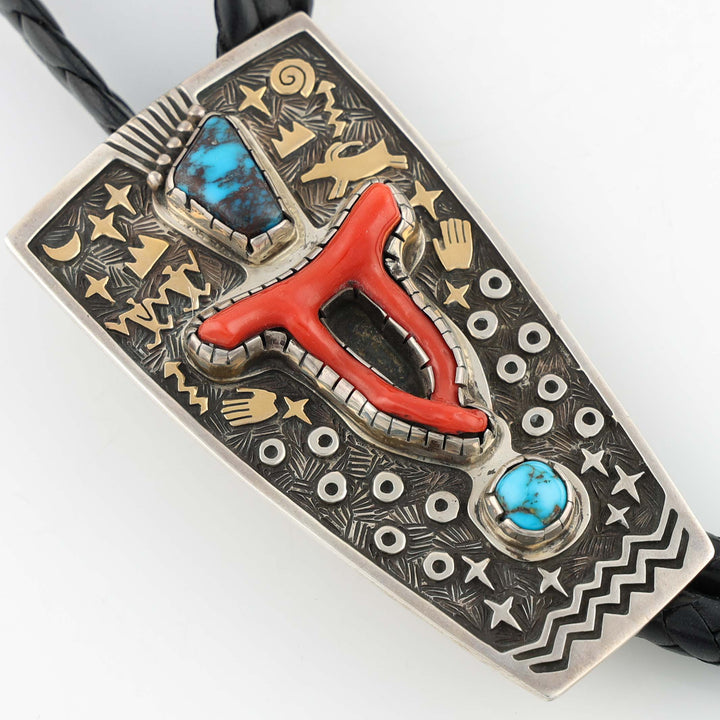 Bisbee Turquoise and Coral Bola Tie