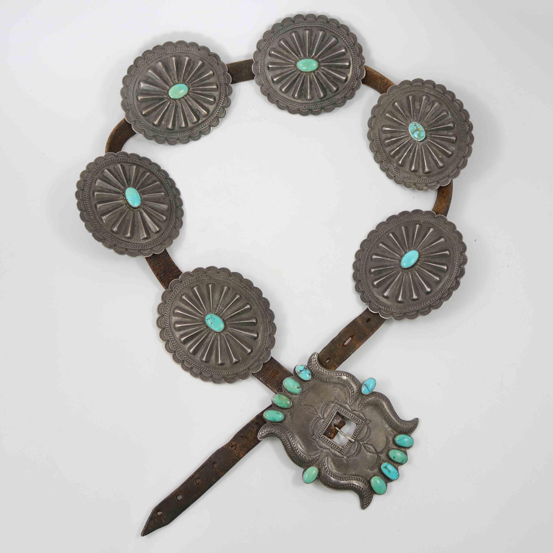1930s Turquoise Concho Belt by Vintage Collection - Garland&