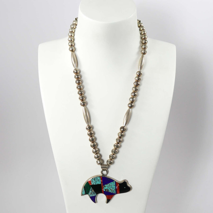 1970s Inlay Bear Necklace by Frank Yellowhorse - Garland's