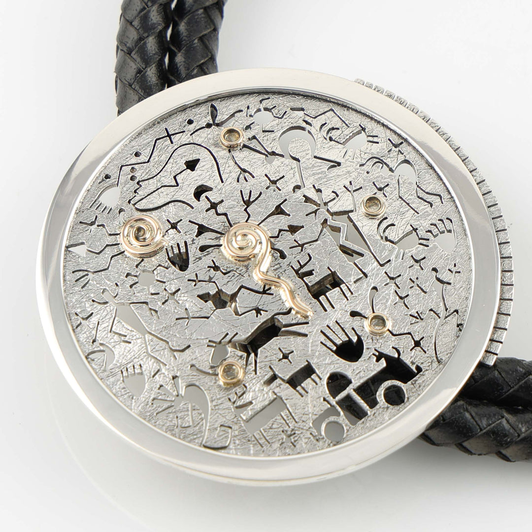 Gold on Silver Petroglyph Bolo Tie