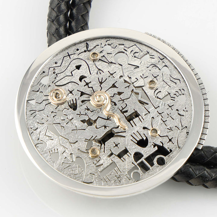 Gold on Silver Petroglyph Bolo Tie
