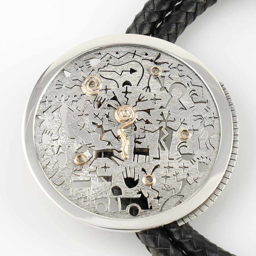 Gold on Silver Petroglyph Bolo Tie