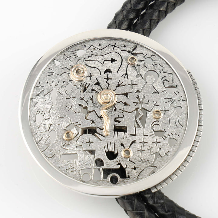 Gold on Silver Petroglyph Bolo Tie