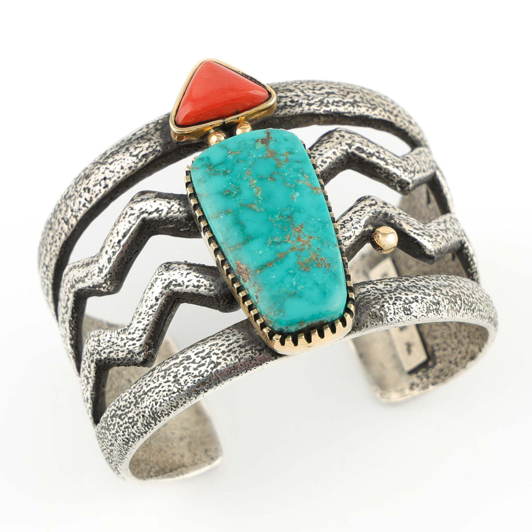 Turquoise and Coral Cuff