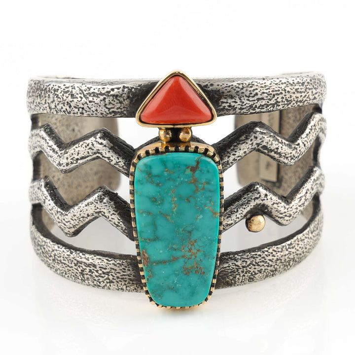 Turquoise and Coral Cuff