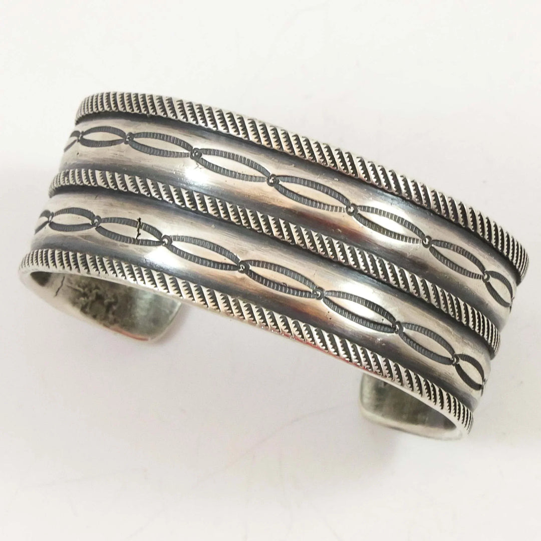 Stamped Coin Silver Cuff