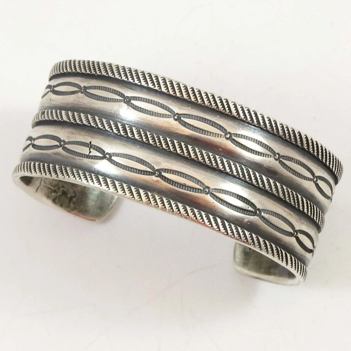 Stamped Coin Silver Cuff