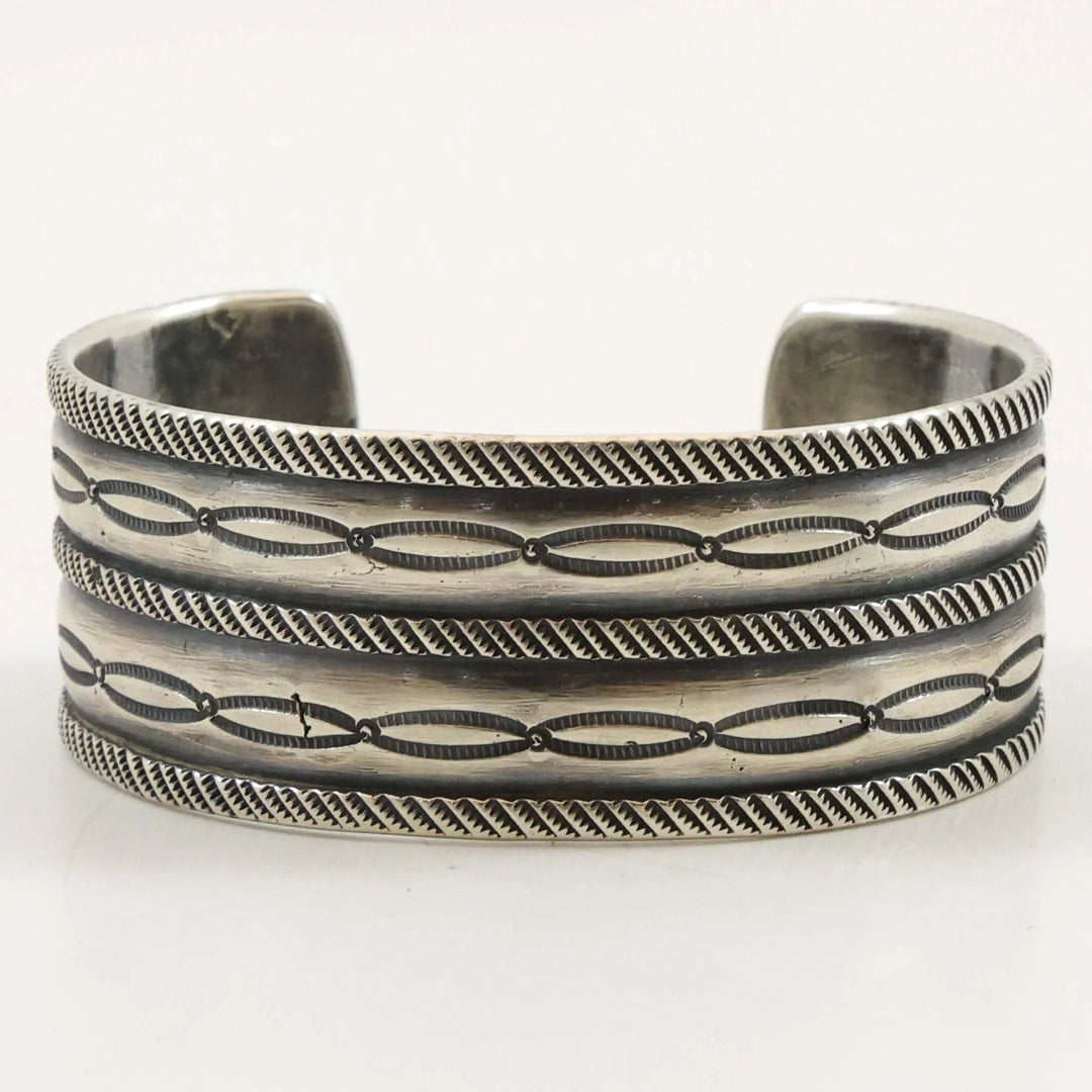 Stamped Coin Silver Cuff