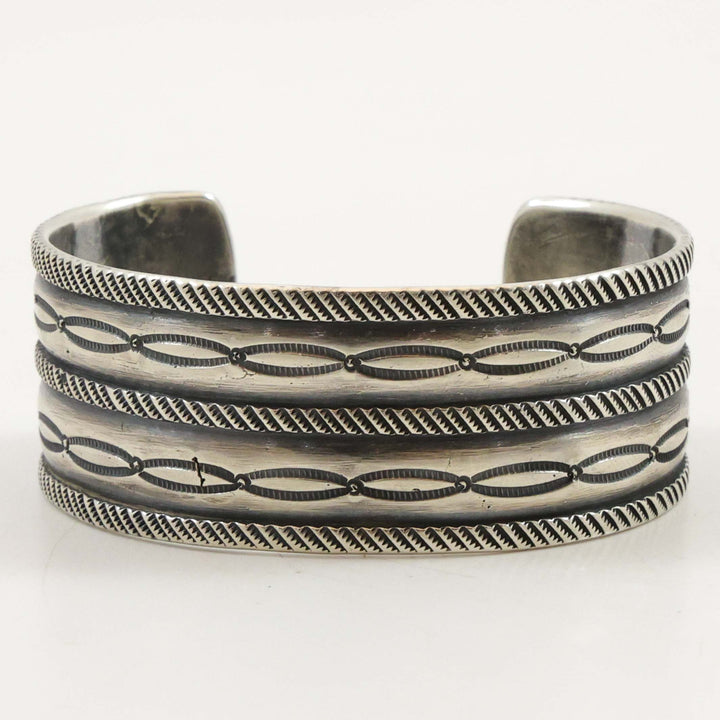 Stamped Coin Silver Cuff