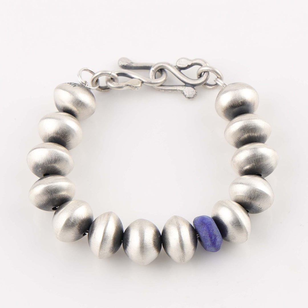 Navajo Silver and Lapis Bead Bracelet