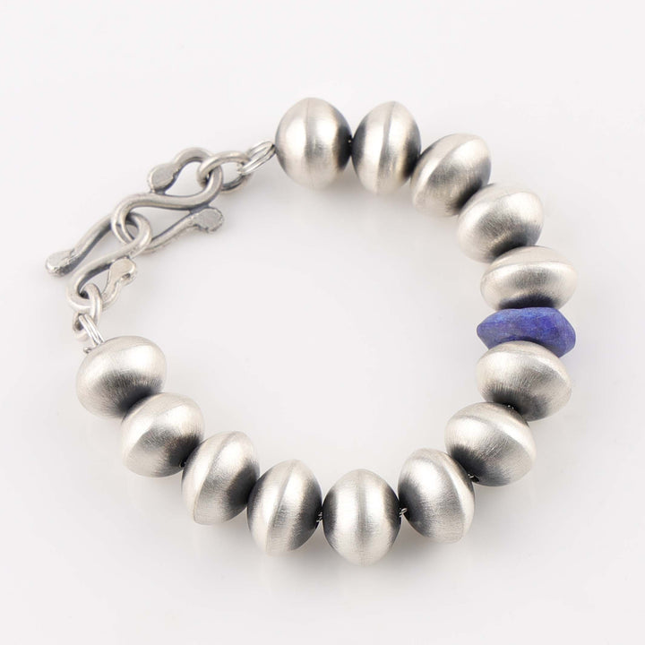 Navajo Silver and Lapis Bead Bracelet