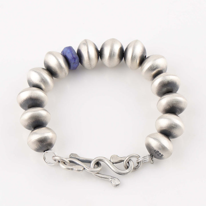 Navajo Silver and Lapis Bead Bracelet