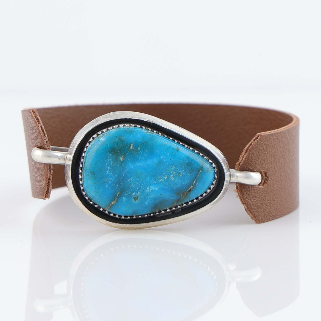 Navajo Ithaca Peak Turquoise Leather Bracelet