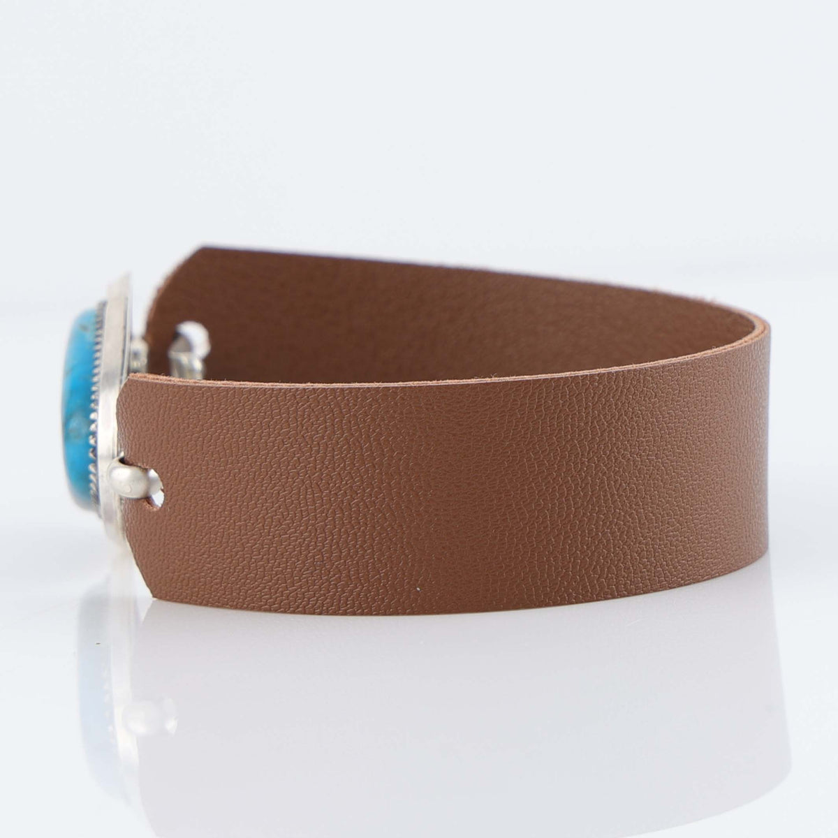 Navajo Ithaca Peak Turquoise Leather Bracelet by Jeanette Dale