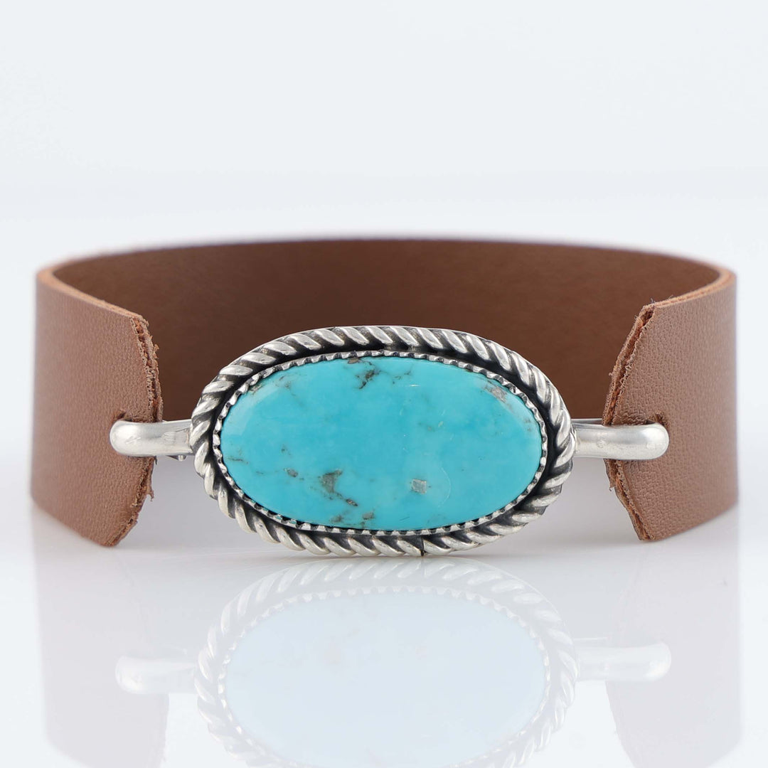 Navajo Kingman Turquoise Leather Bracelet