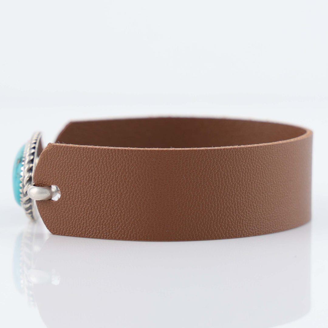 Navajo Kingman Turquoise Leather Bracelet