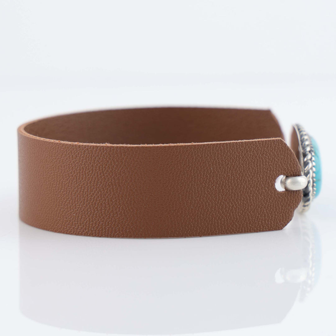 Navajo Kingman Turquoise Leather Bracelet