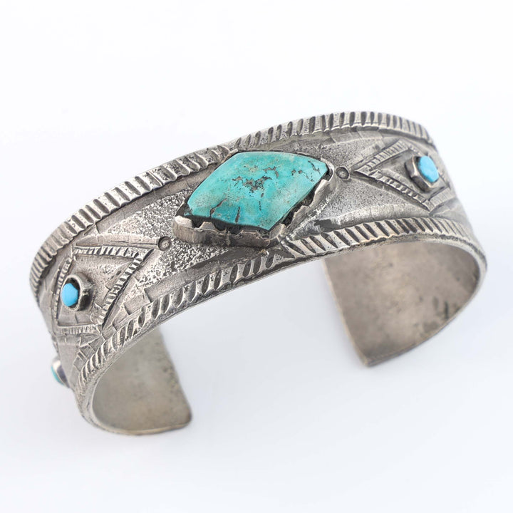 Turquoise and Coin Silver Cuff