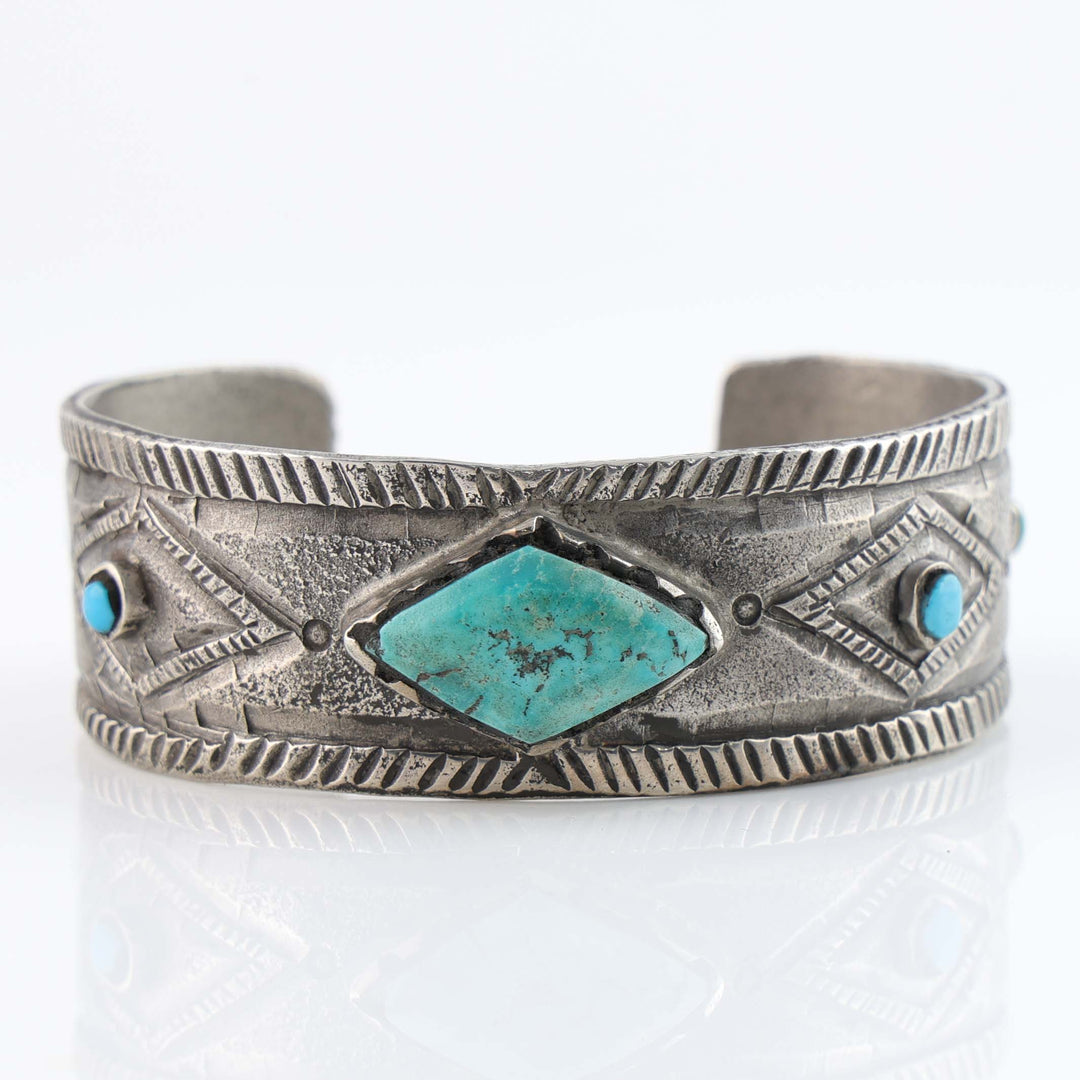 Turquoise and Coin Silver Cuff
