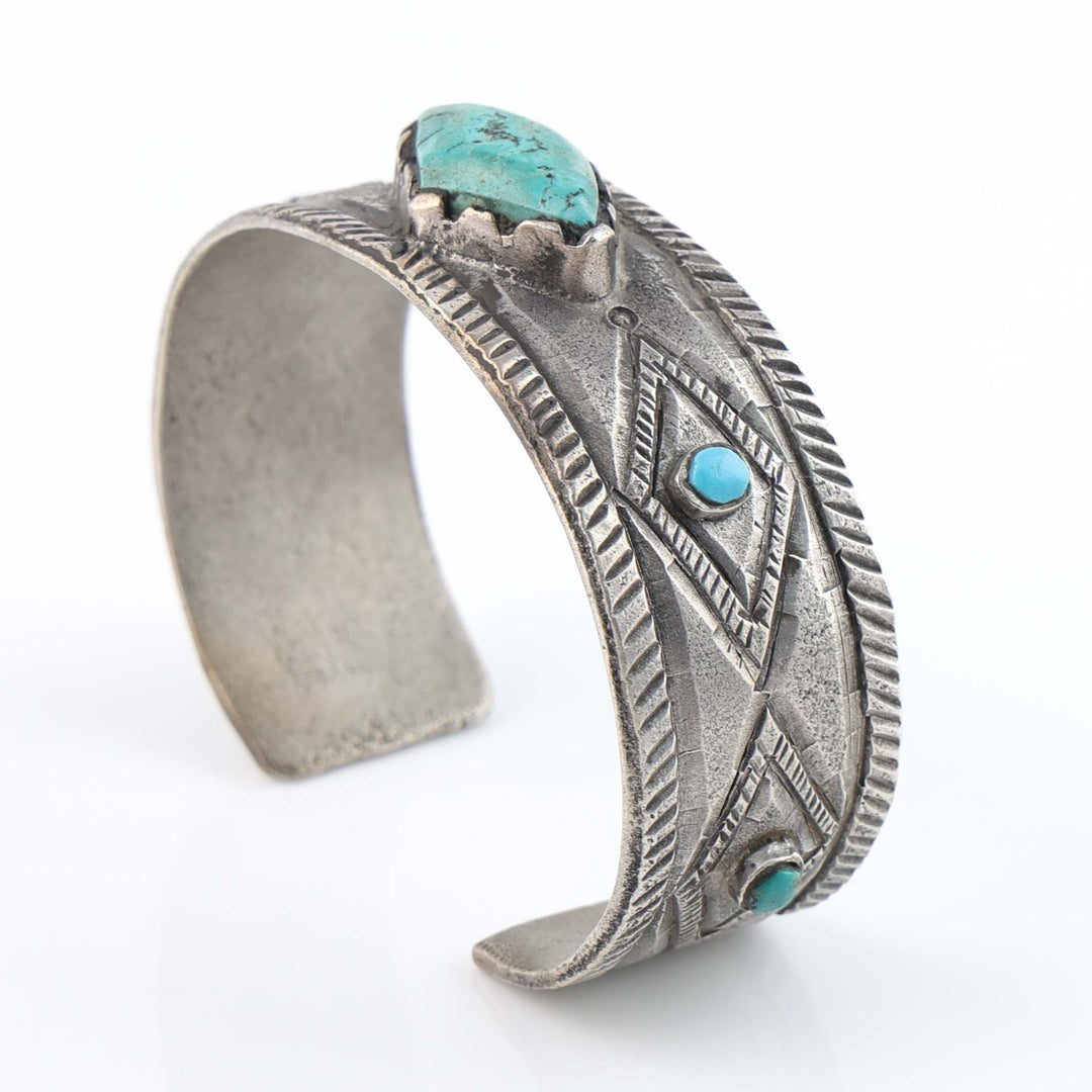 Turquoise and Coin Silver Cuff