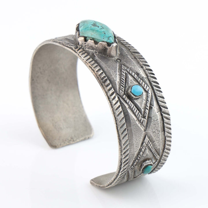 Turquoise and Coin Silver Cuff
