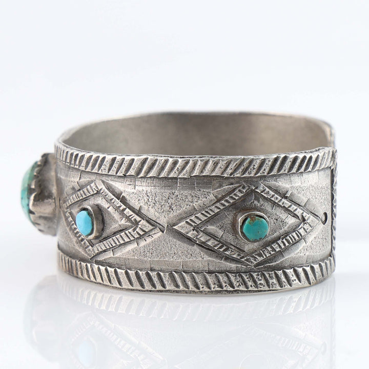 Turquoise and Coin Silver Cuff