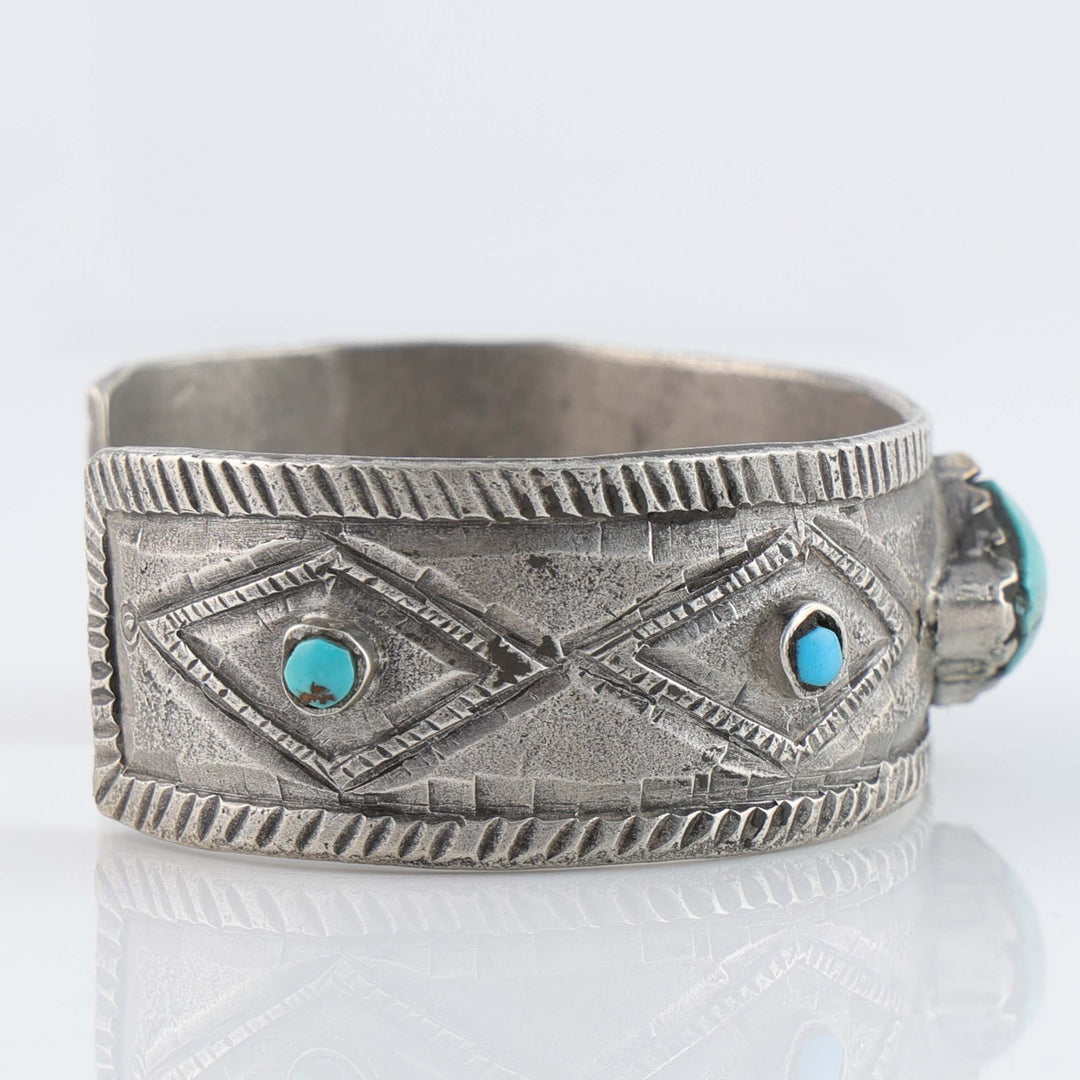 Turquoise and Coin Silver Cuff