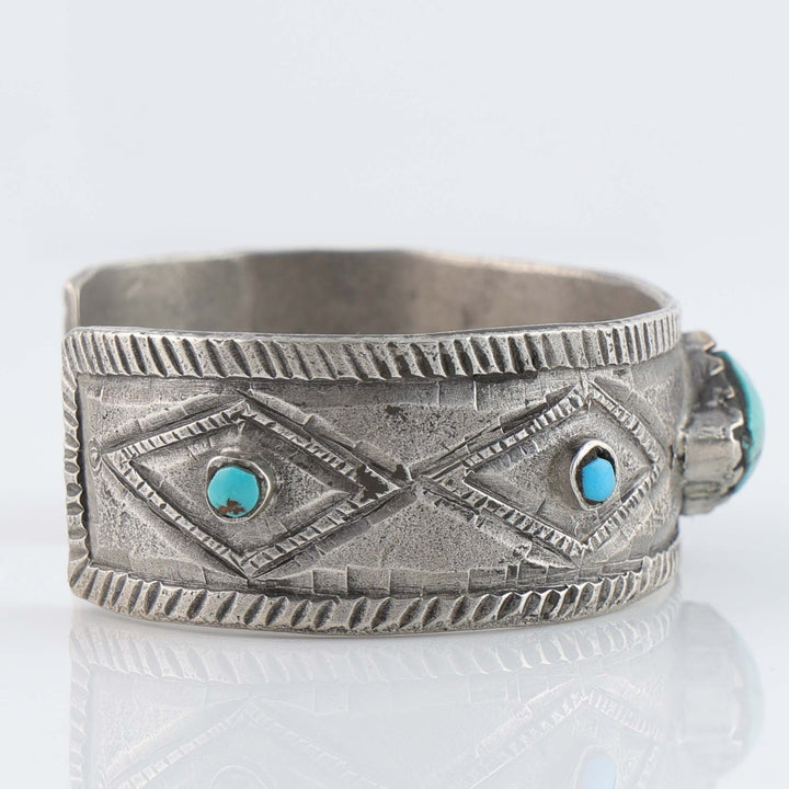 Turquoise and Coin Silver Cuff