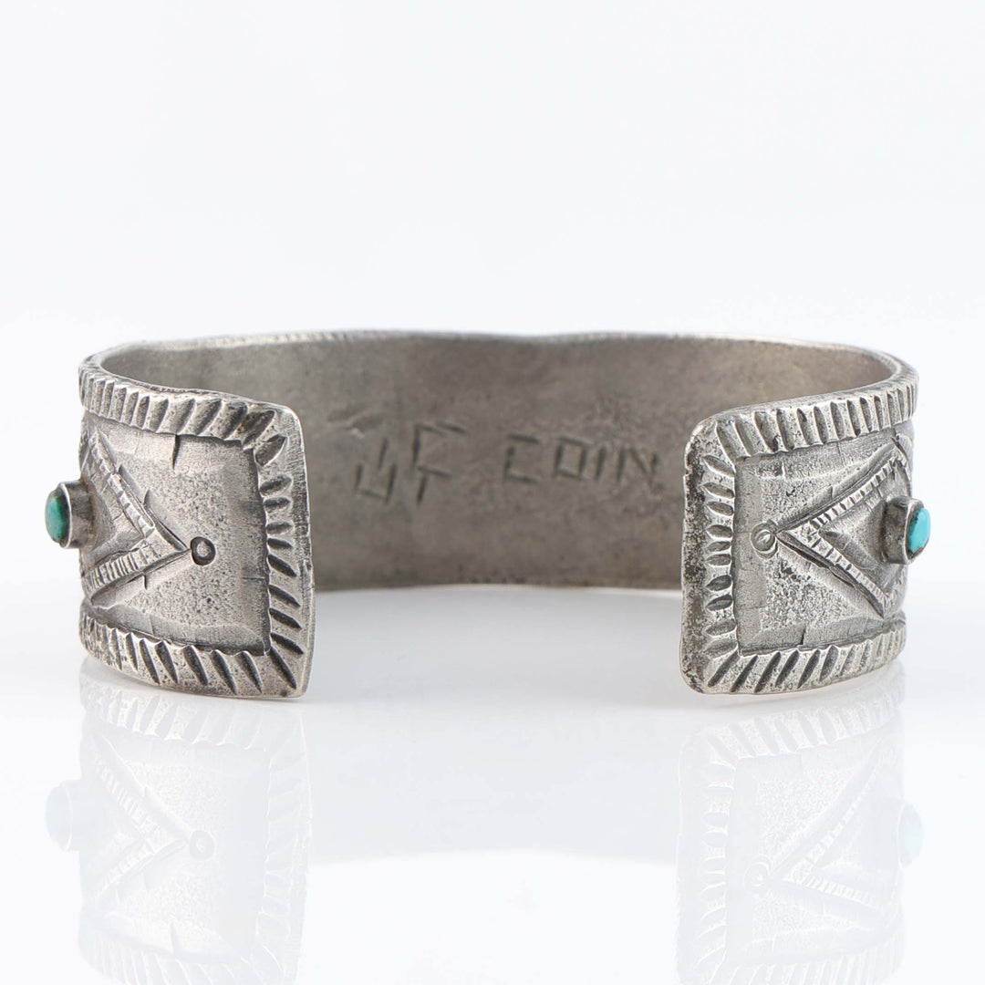 Turquoise and Coin Silver Cuff