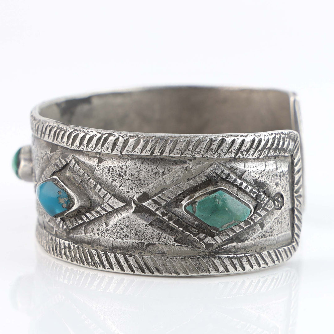 Turquoise and Coin Silver Cuff