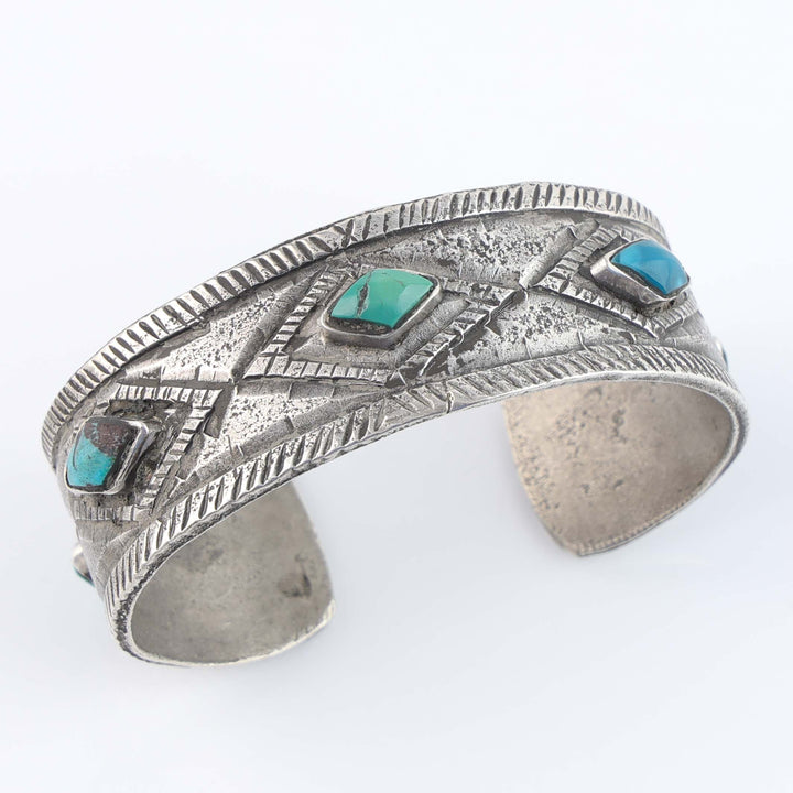 Turquoise and Coin Silver Cuff