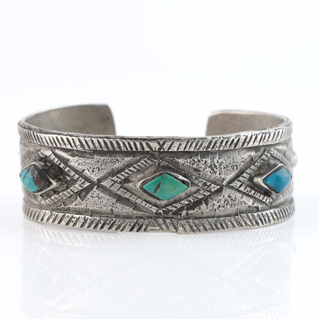 Turquoise and Coin Silver Cuff