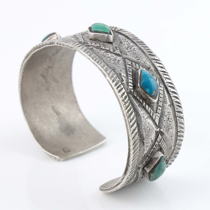 Turquoise and Coin Silver Cuff