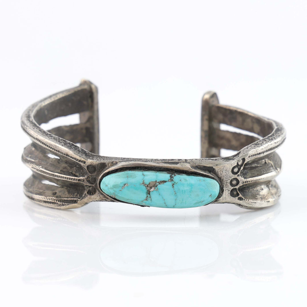 Turquoise and Coin Silver Cuff