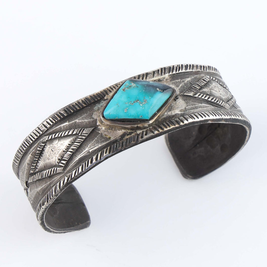 Turquoise and Coin Silver Cuff