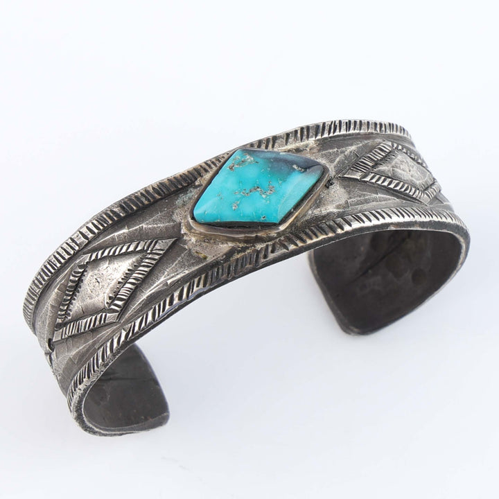 Turquoise and Coin Silver Cuff