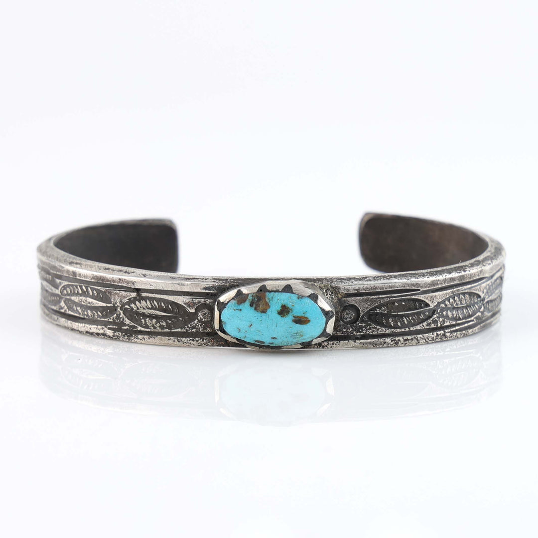 Turquoise and Coin Silver Cuff