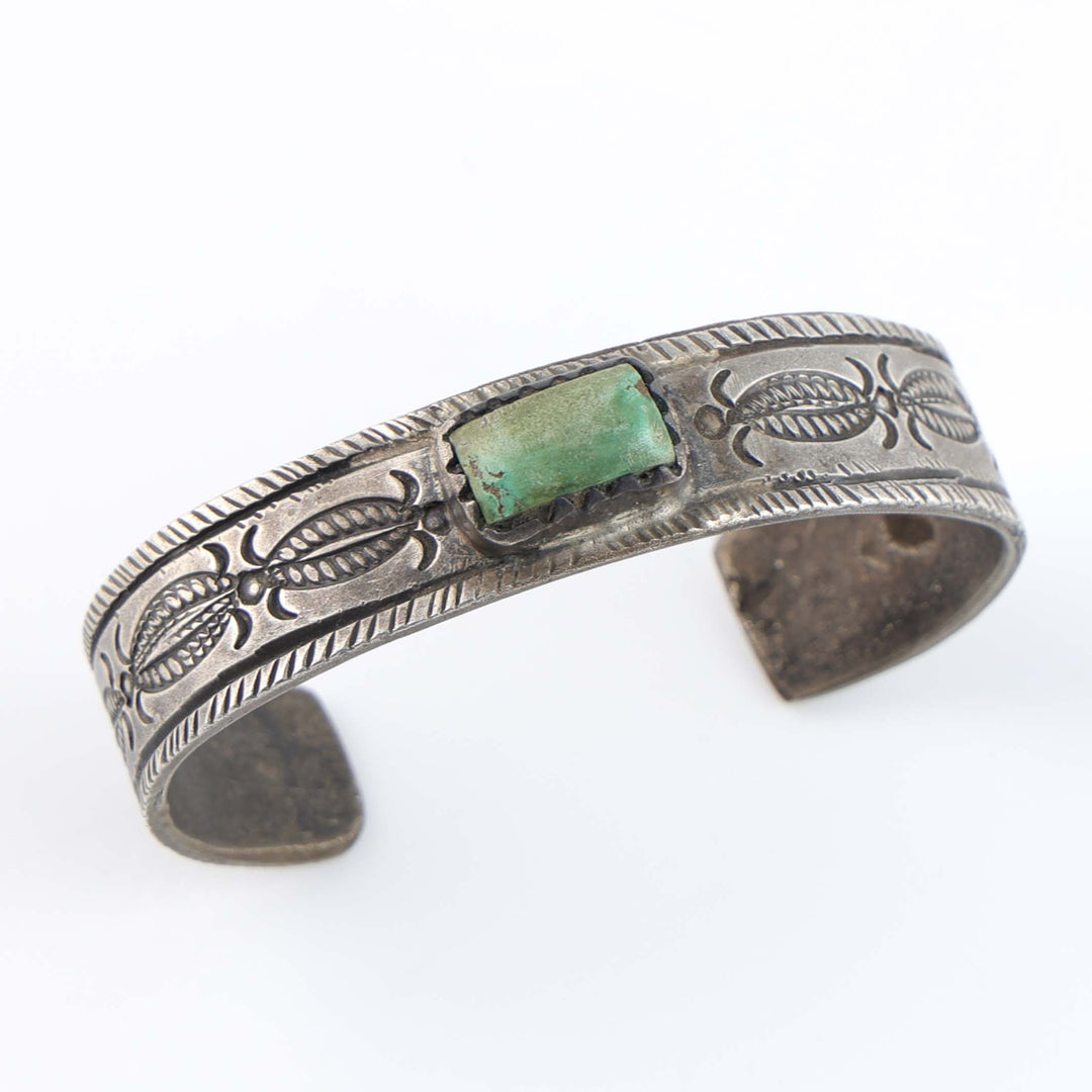 Turquoise and Coin Silver Cuff