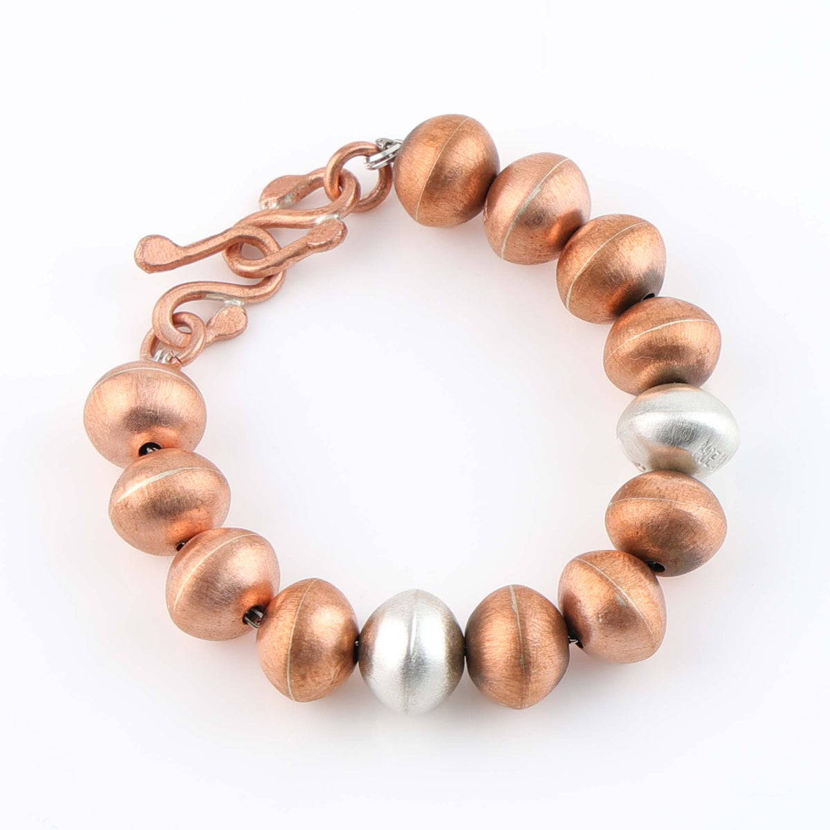Navajo Copper and Silver Bead Bracelet by Morris Muskett