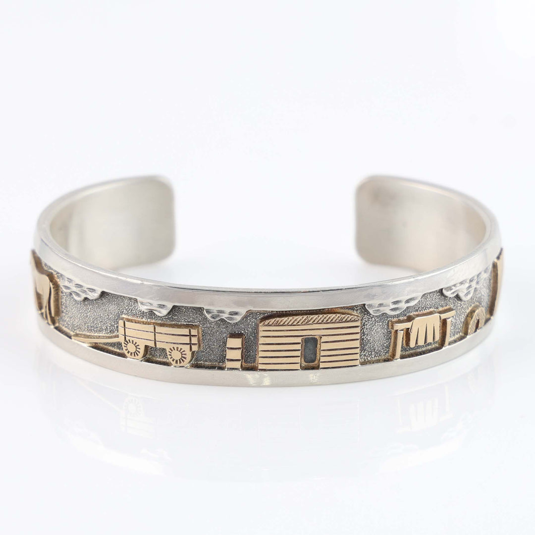 Gold on Silver Navajo Storyteller Cuff