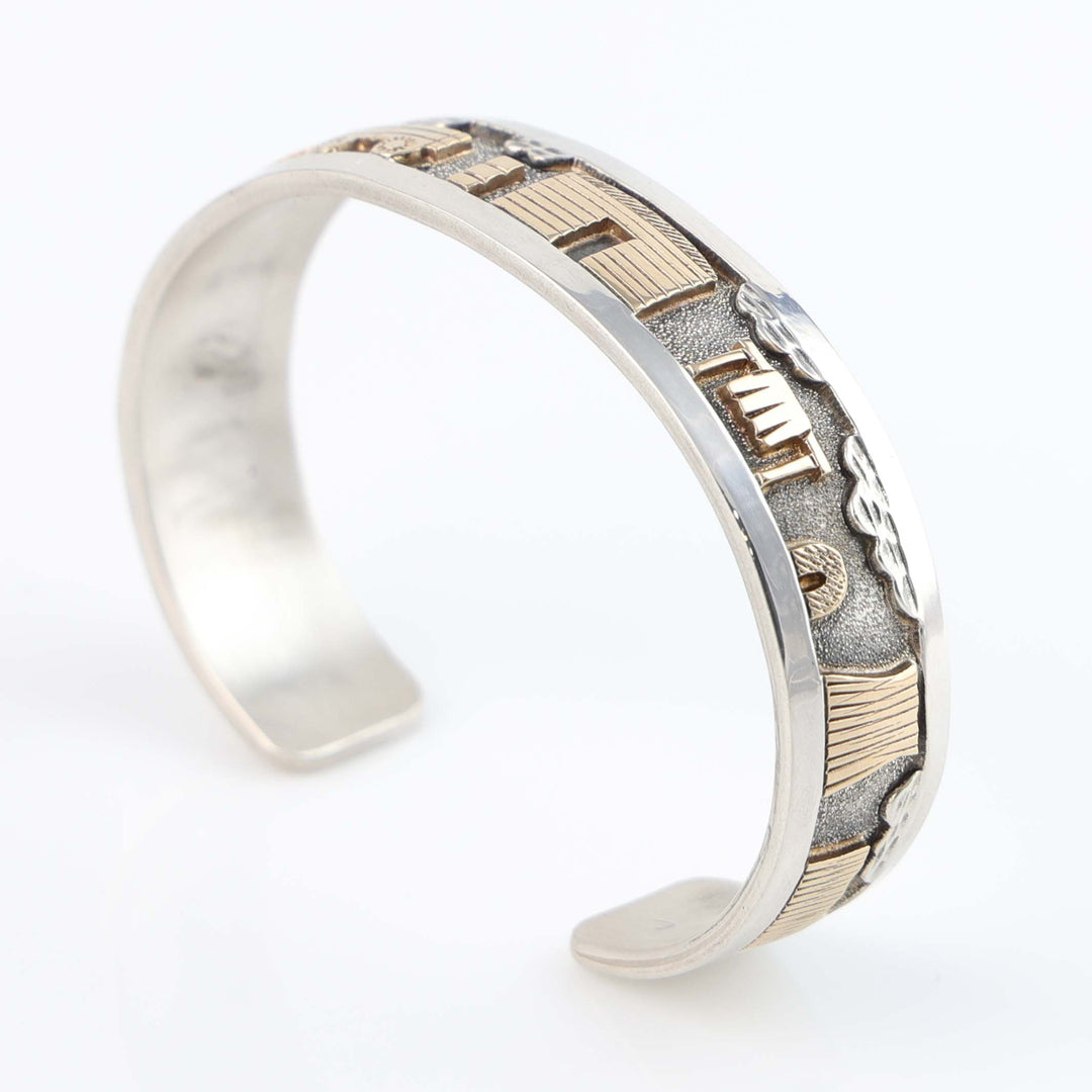 Gold on Silver Navajo Storyteller Cuff