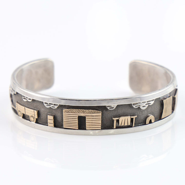 Gold on Silver Navajo Storyteller Cuff