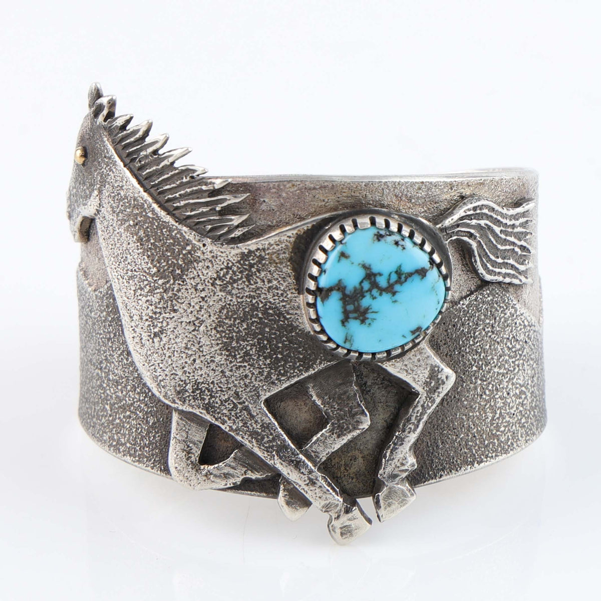 Navajo Candelaria Turquoise Horse Cuff by Philander Begay