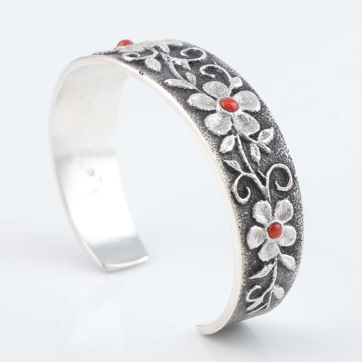 Navajo Coral Flower Cuff by Rebecca T Begay