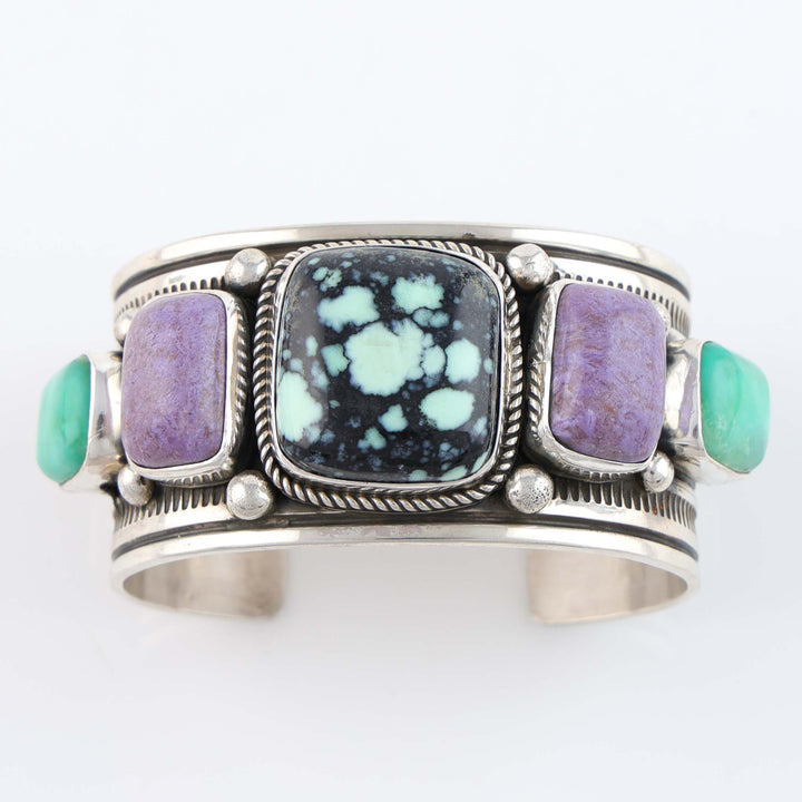 Angel Wing Turquoise, Sugilite and Chrysoprase Cuff Bracelet