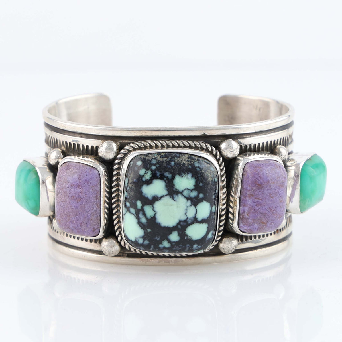 Angel Wing Turquoise, Sugilite and Chrysoprase Cuff Bracelet by Albert Jake and Bruce Eckhardt